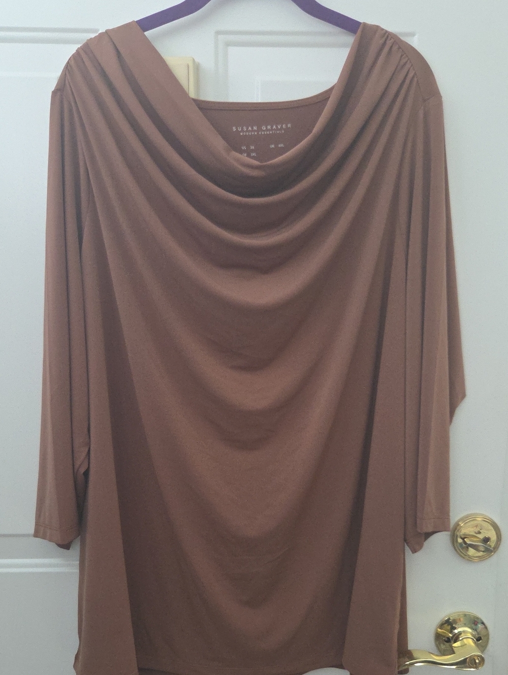 Susan Graver Mauve-Brown Draped Cowl Neck Tunic